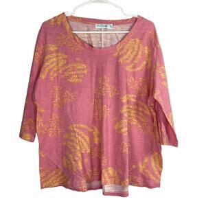 Sun Bay Women Top Sz XL Pink Orange Beach Coastal Floral 3/4 Sleeve Cotton